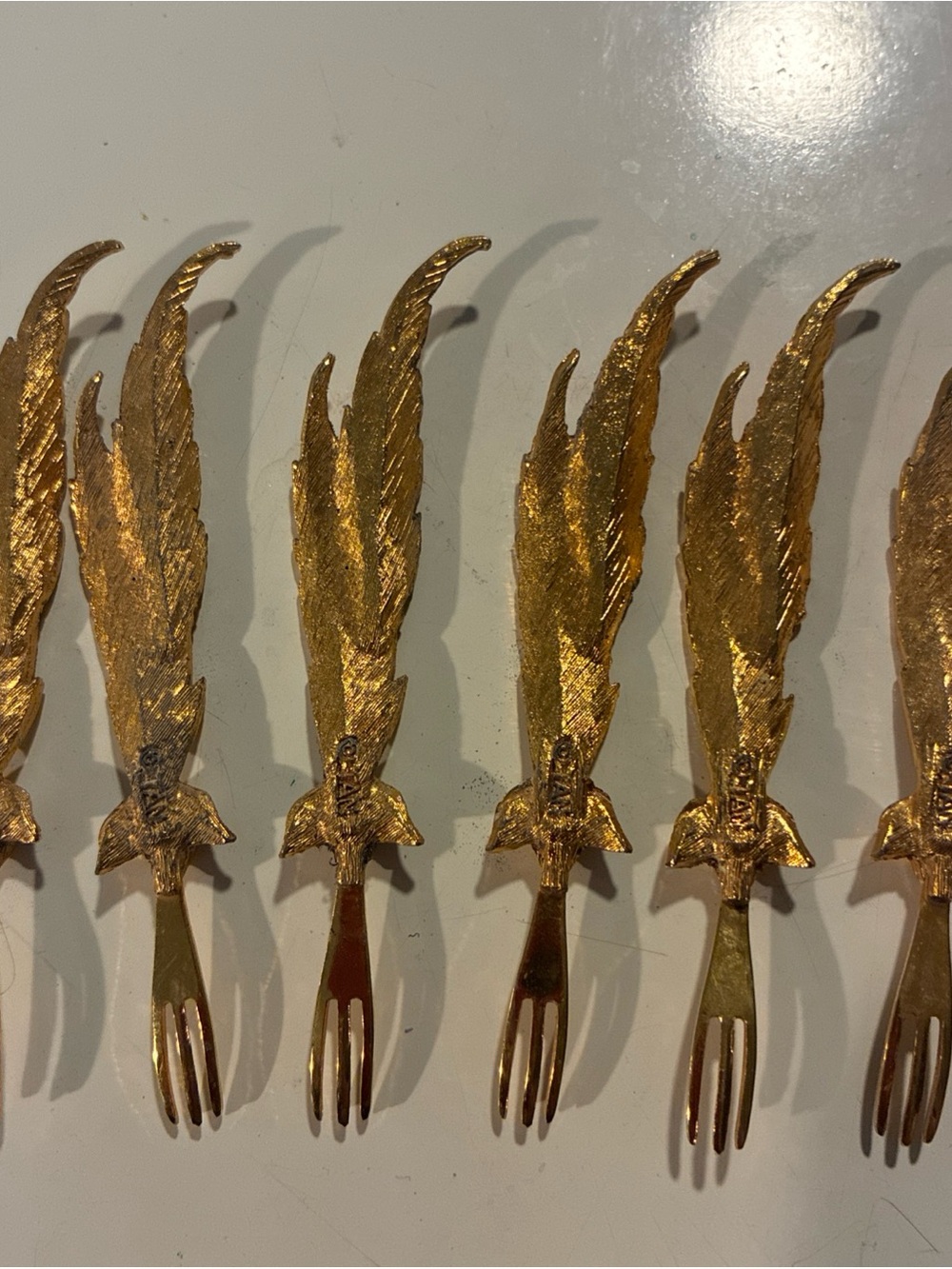 Gold Feather Dessert or appetizer Forks - Set of 6 Ornate 24 k Gold Flatware